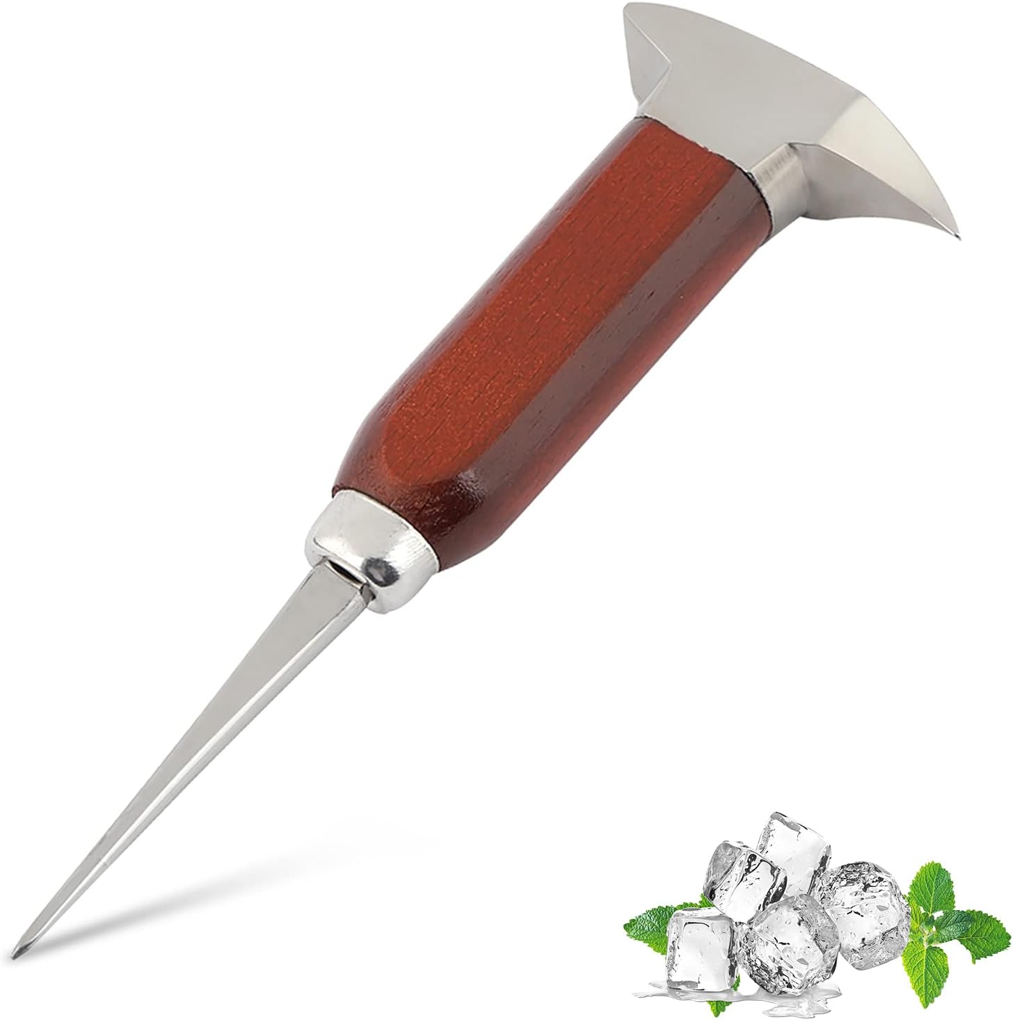 17 cm Stainless Steel Ice Ax with Wooden Handle, Ice Pick Punch Crusher Stainless Steel Ice Ax Hammer Kitchen Tools for Breaking Ice for Kitchen, Bars, Bartending, Picnics, Camping