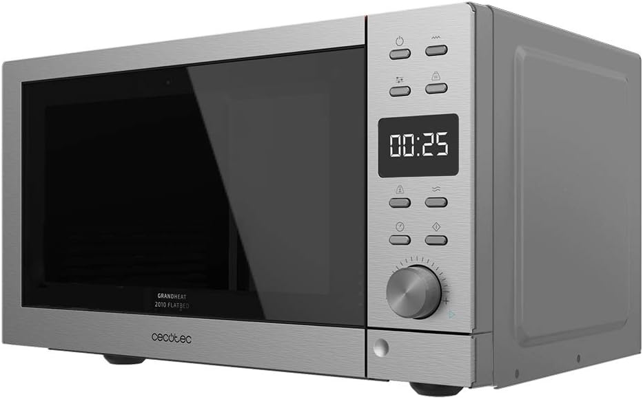 Cecotec Microondas Digital Sin Plato GrandHeat 2010 Flatbed Steel Potencia 700 W, Capacity 20 Liters, Grill de 900 W, 9 Funciones Preconfigururadas, Quick Start, Fácil Limpieza