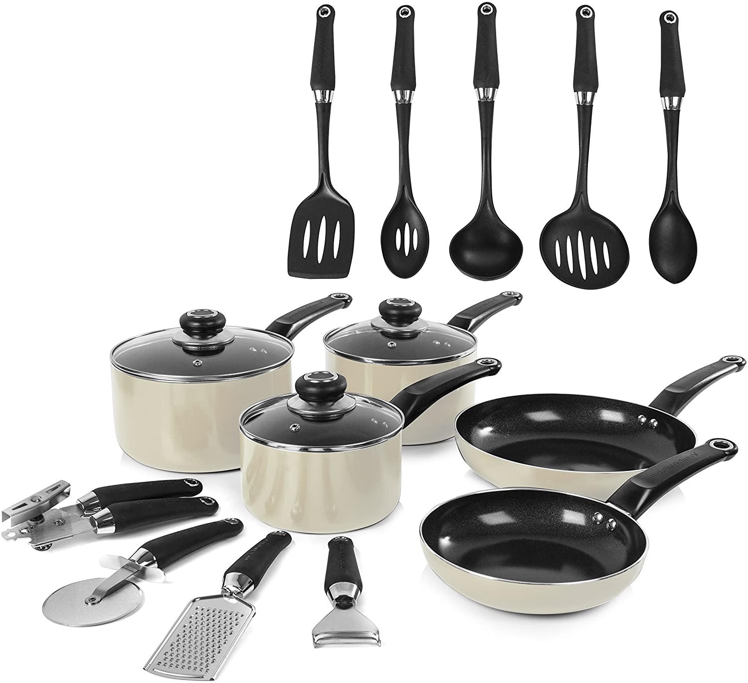 Morphy Richards Equip 5 Piece Pan Set With 9 Piece Tool Set – Cream
