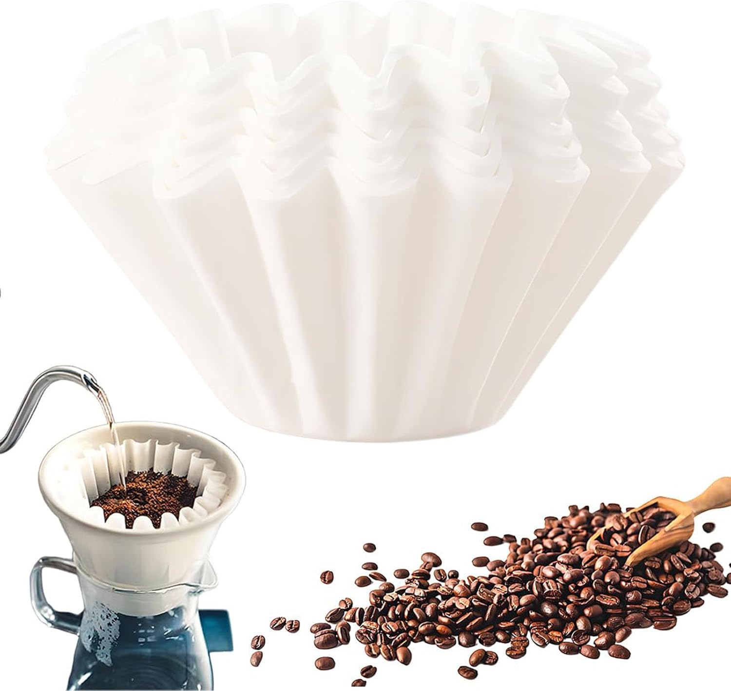 Vimmvid Pack of 100 White Basket Filters, Basket Filter Bags, Coffee Filter Paper, Coffee Filter Paper, Round Filter Paper, Coffee Machine, Paper Filter for Home, Cafe, Office