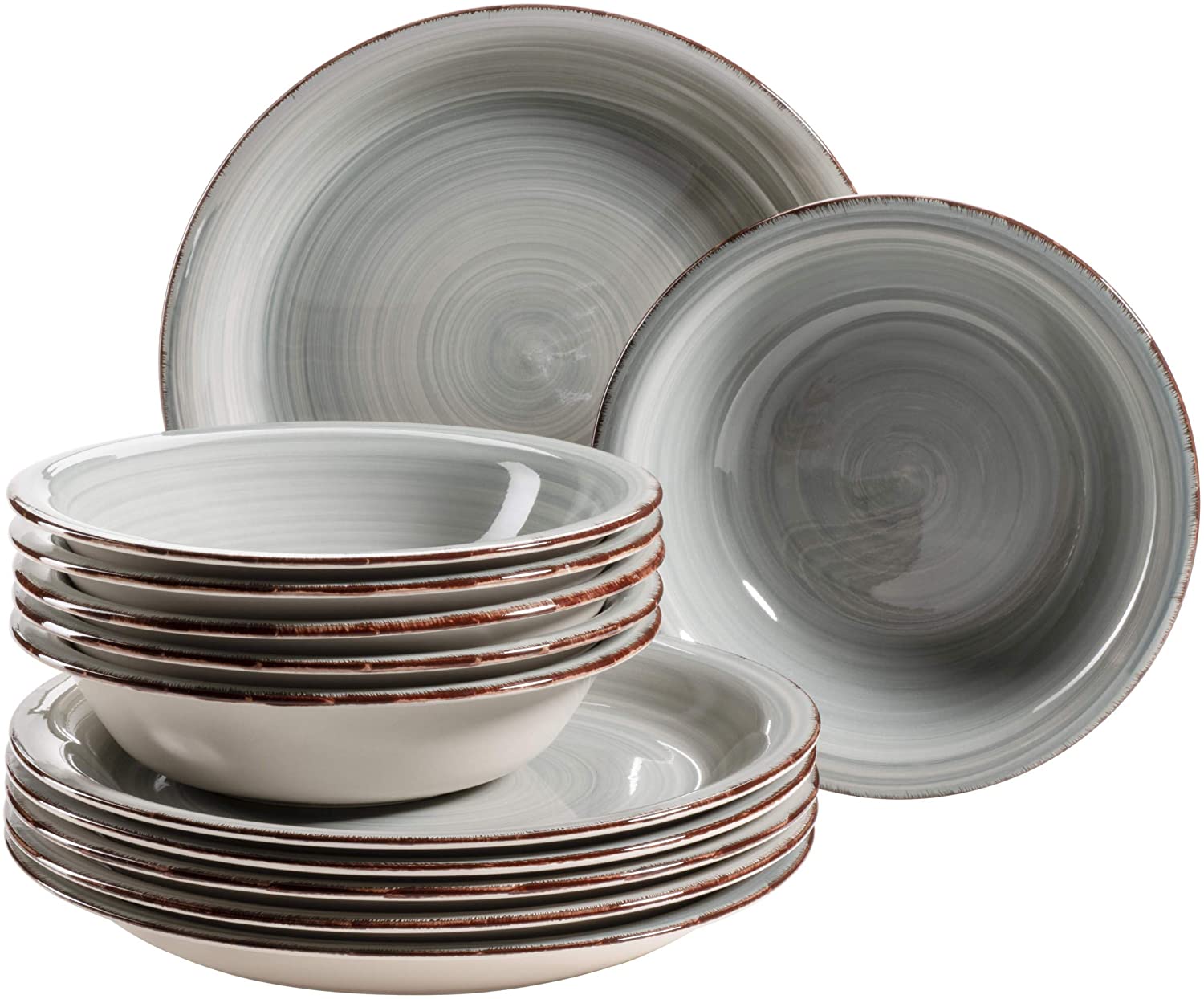 Maser Mäser Plate Set for 6 People with a Modern Vintage Look 12-Piece Dinner Set Hand-Painted