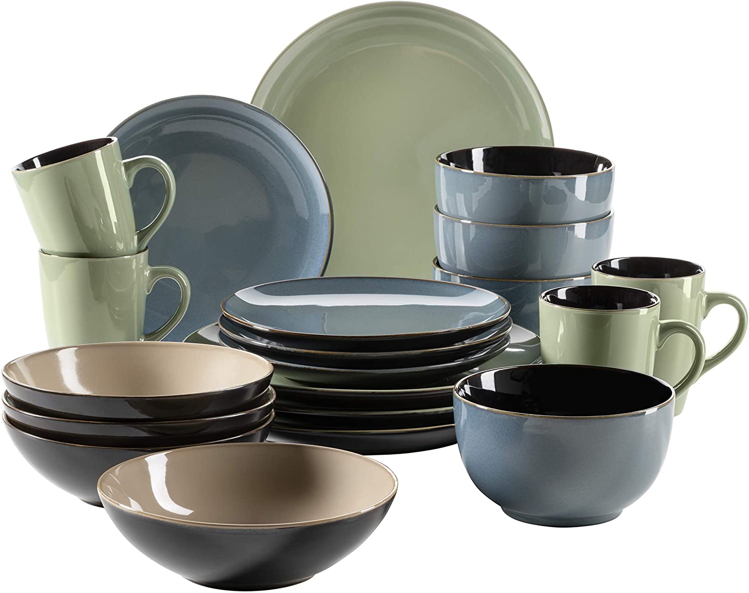 Maser MÄSERSerie Scuro Colourful Ceramic Crockery Set for 4 People 20 Piece Crockery Set Modern and Mediterranean