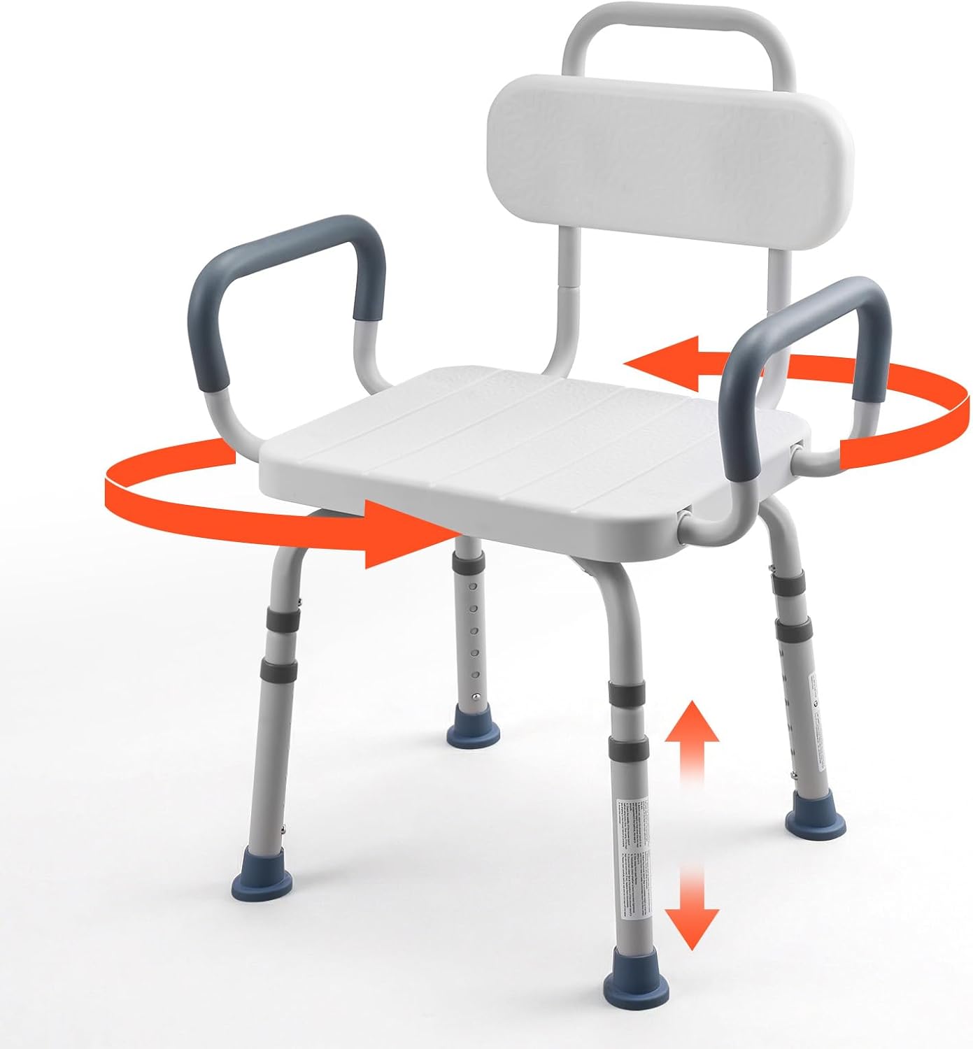 VEVOR Store VEVOR Swivel Shower Chair with Armrests & Backrest, Up to 180 kg Load Capacity, Bathtub Swivel Seat for Shower Cubicle, Height-Adjustable Bath Seat for Seniors and People with Disabilities