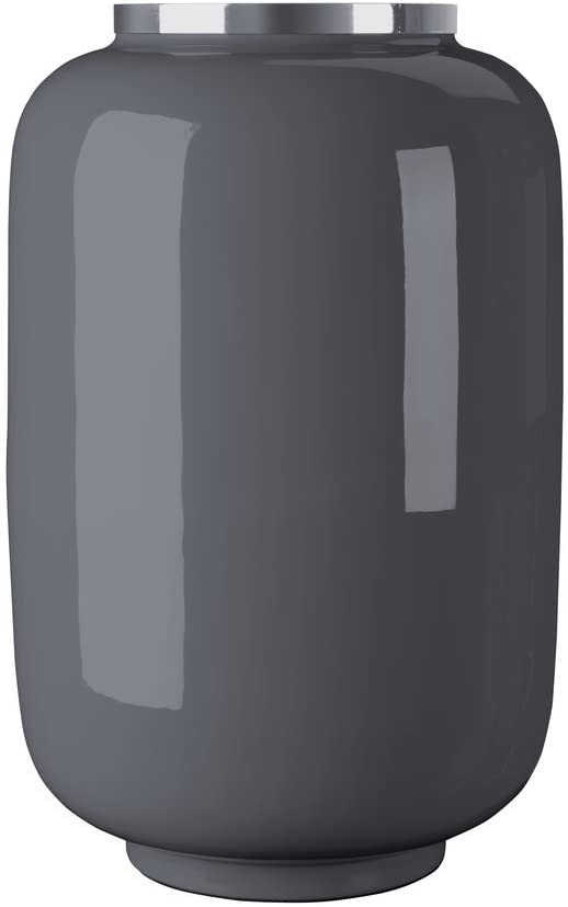 Gift Company GIFTCOMPANY Saigon, Vase with Metal Ring, Size L, Dark Grey/Silver 23x40x23,5 cm