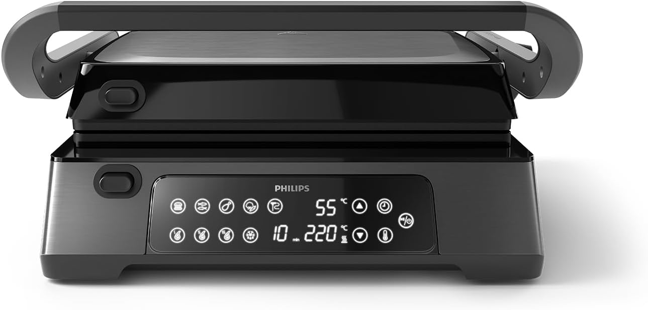 Philips HD6307/70 Contact Grill Temperature Sensor and 8 Preset Functions Grill with Large Grill Surface Digital Temperature Control 60°C - 220°C Easy to Clean