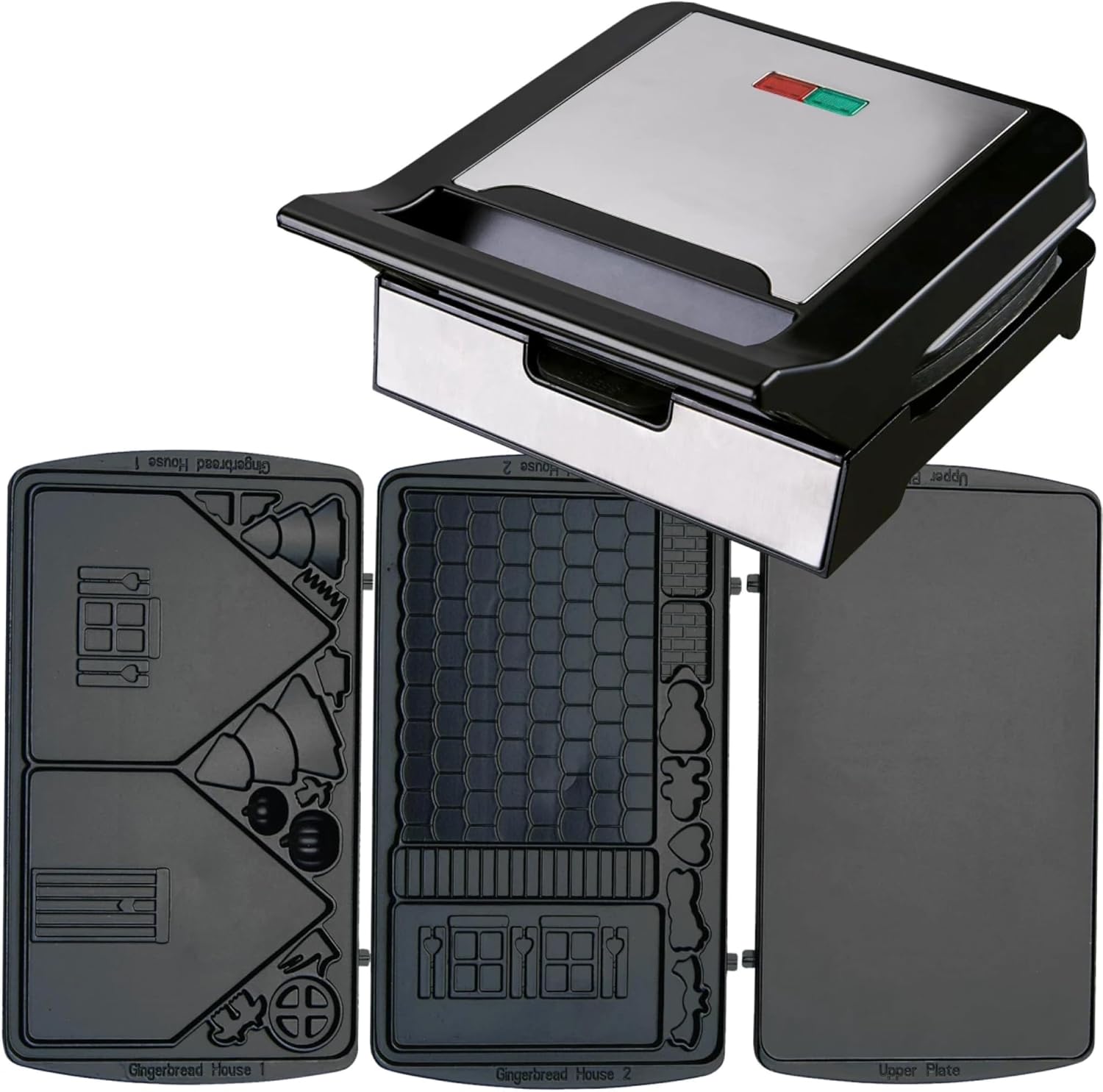 Syntrox Germany Syntrox Gingerbread Maker with Removable Plates, 1400 Watt, Stainless Steel, Quick Heating, Non-Stick Coating, Various Removable Plates, Multifunctional Device