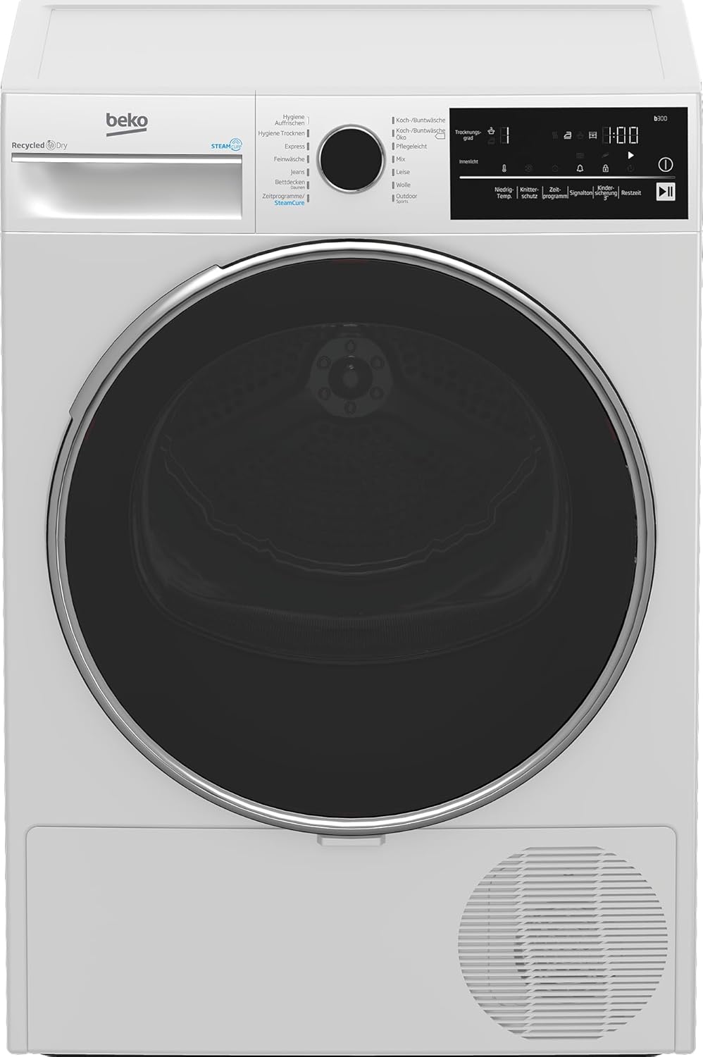 Beko B3T42240S Tumble Dryer 8 kg, Front Loader Heat Pump Dryer, Suitable for Allergy Sufferers, 14 Programmes, Steam Function, Multifunctional Display, White