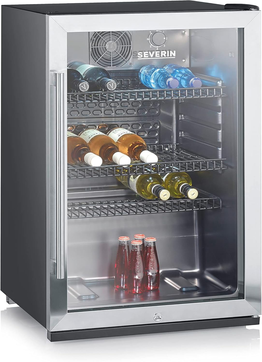 SEVERIN FSK 8840 Bottle Fridge with Integrated Lock and Integrated LED Lighting 118 L Capacity Black/Silver