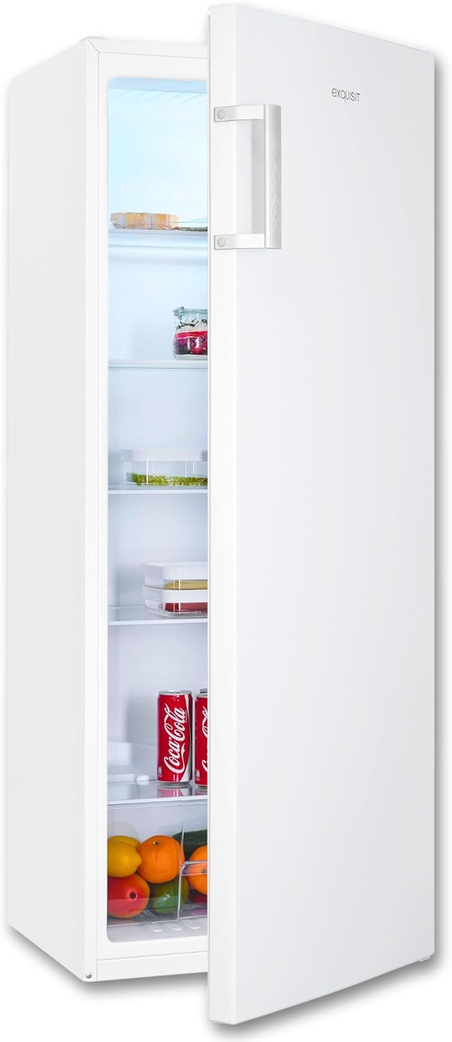 Exquisit KS320-V-H-050D Fridge without Freezer, 241 Liters, 5 Shelves, Door Hinge, Changeable, Vegetable Compartment, Temperature Control, Handle, White