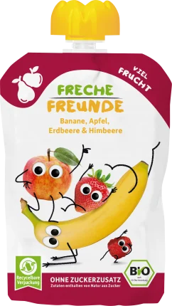 FRECHE FREUNDE Squeeze banana, apple, strawberry & raspberry from 6 months, 100 g