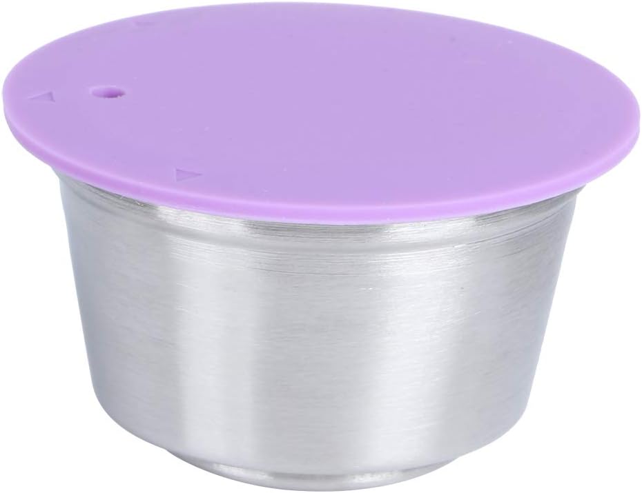 TOPINCN Reusable coffee capsule, stainless steel coffee capsule tray, refillable reusable capsule tray, capsule cup with silicone lid for the home office (PURPLE)