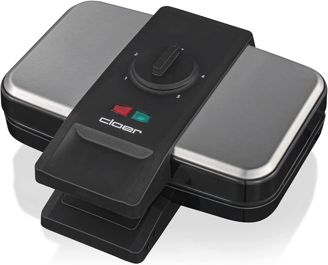 Cloer 1459 Brussels Waffle Iron, 1000 W, Baking Light, Freely Selectable Browning Level, Black Plastic Housing