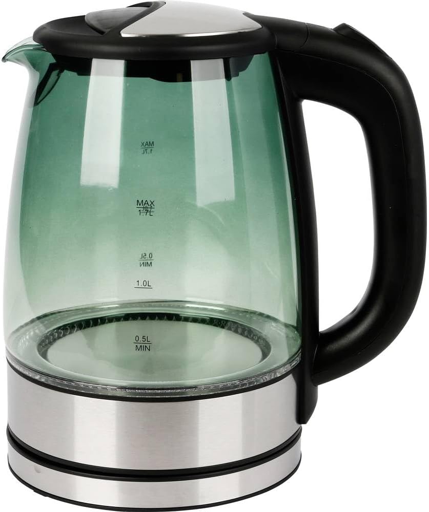 Emerio Style Glass Kettle in Green Glass | Sieger Price/Performance Home & Garden Test 02/2019 | 1.7 Litre Volume with LED Interior Lighting | 360° Base | Auto-Off | BPA Free | WK-119988.8