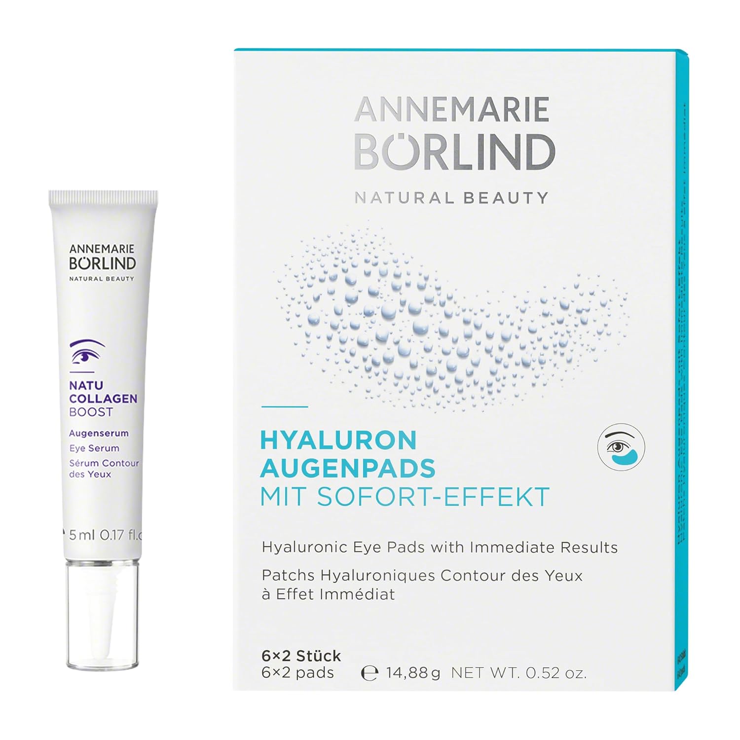 Annemarie Barlind ANNEMARIE BÖRLIND Eye Pads Set - Hyaluronic Eye Pads (6 x 2 Pieces) & Natural Collagen Boost Eye Serum (5 ml), Limited Edition, Refreshes, Lifts and Smooths, Vegan