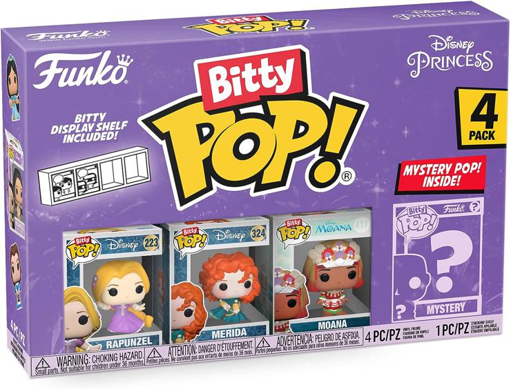 Funko Bitty Pop! Disney Princess - Rapunzel, Merida, Moana and a Surprise Mini Figure - 0.9 Inch (2.2 cm) Collectible Stackable Display Shelf Included - Gift Idea Party Bag Stocking