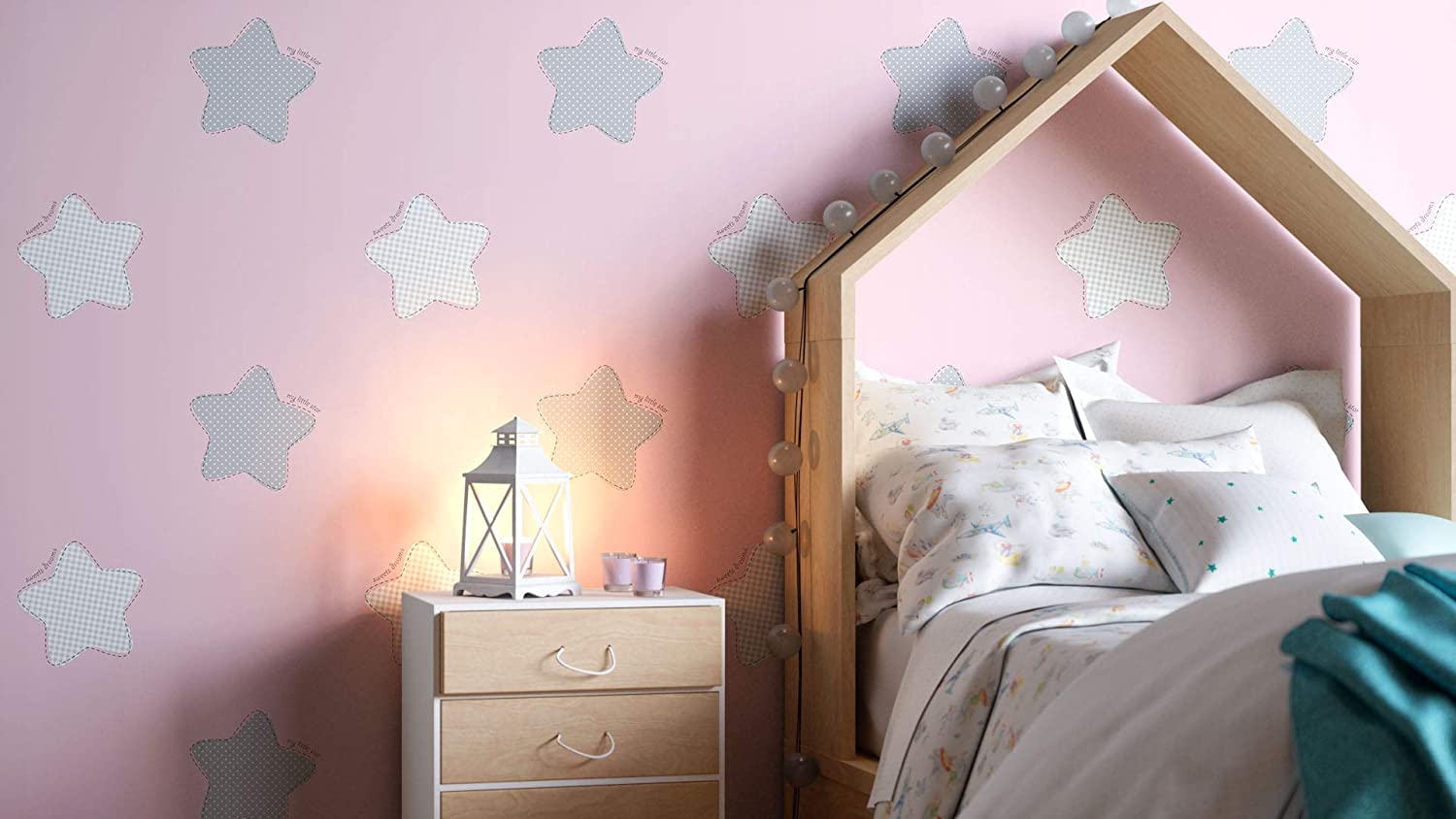 Newroom Design Newroom Children\'s Wallpaper Pink Stars Children\'s Wallpaper Grey Paper Children\'s Wallpaper Nursery Baby Wallpaper Baby Room