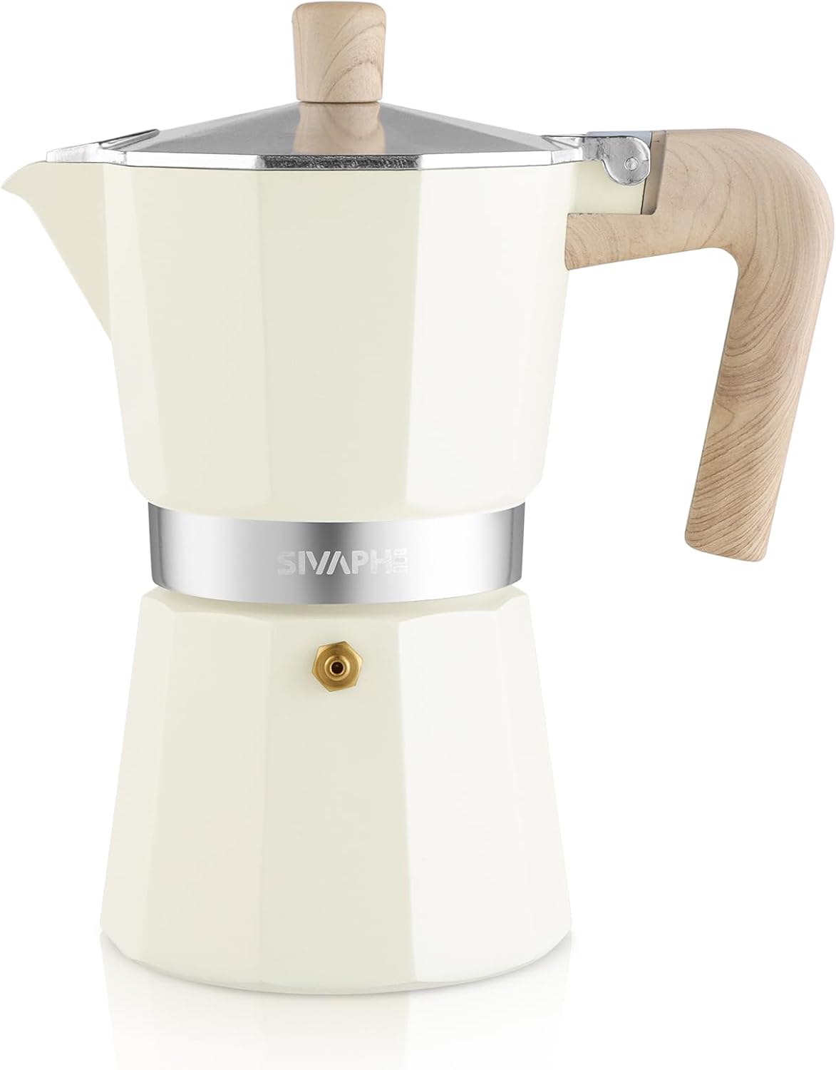 Sivaphe Store Sivaphe Espresso Coffee Machine 6 Cups / 300 ml Aluminium Moka Jug, Coffee Maker Moka Pot for Hob, Gas and Electric Hob, Heat Resistant Handle, White