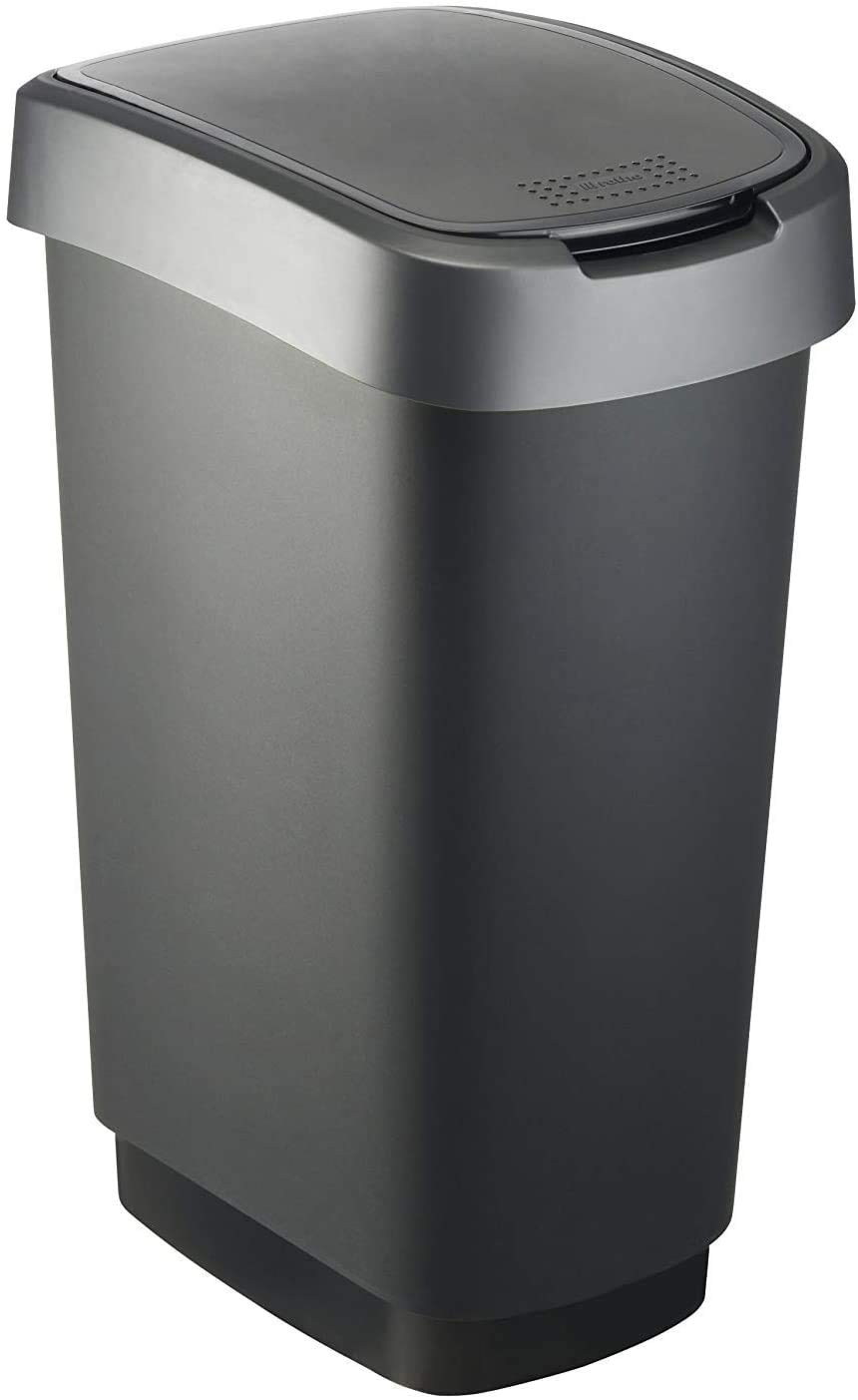 Rotho Twist Bin 50 L with Lid, Plastic (PP) BPA-Free, Black/Silver, 50 L (40.1 x 29.8 x 60.2 cm)