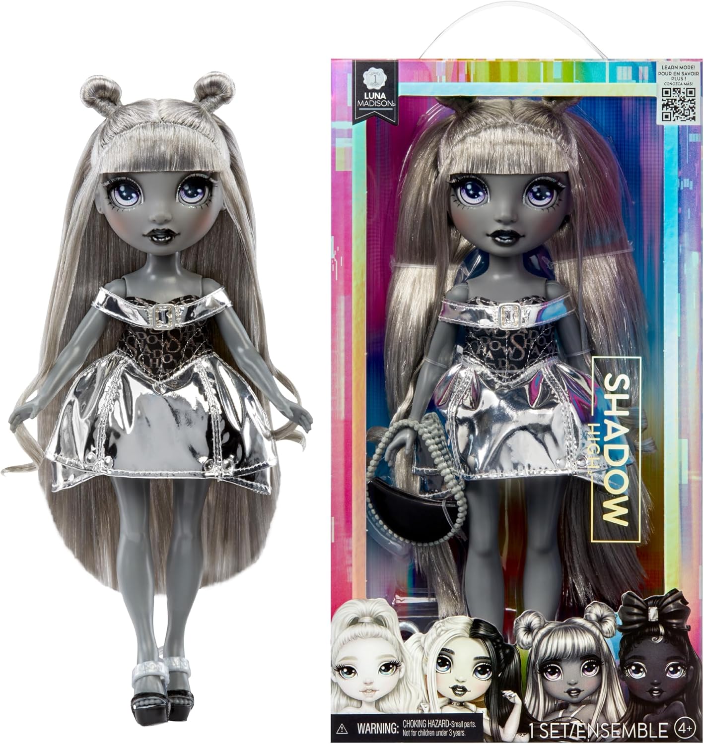 Rainbow High Shadow High Luna Madison - 28 cm Fashion Doll in Gray Shades, Gray Hair, Metallic Gray Outfit, Stylish Handbag, Cute Gift for Children from 4-10 Years