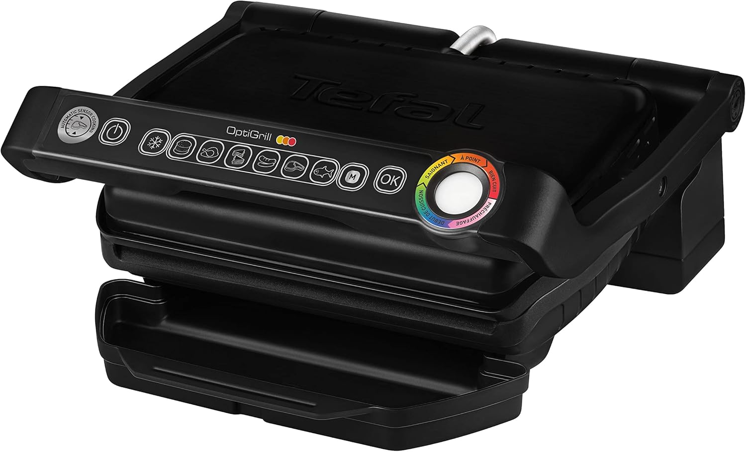 Tefal OptiGrill Contact Grill, 6 Programs, Cooking Level Display, Removable Plates, Manual Mode, Electric Grill, Black, GC705816