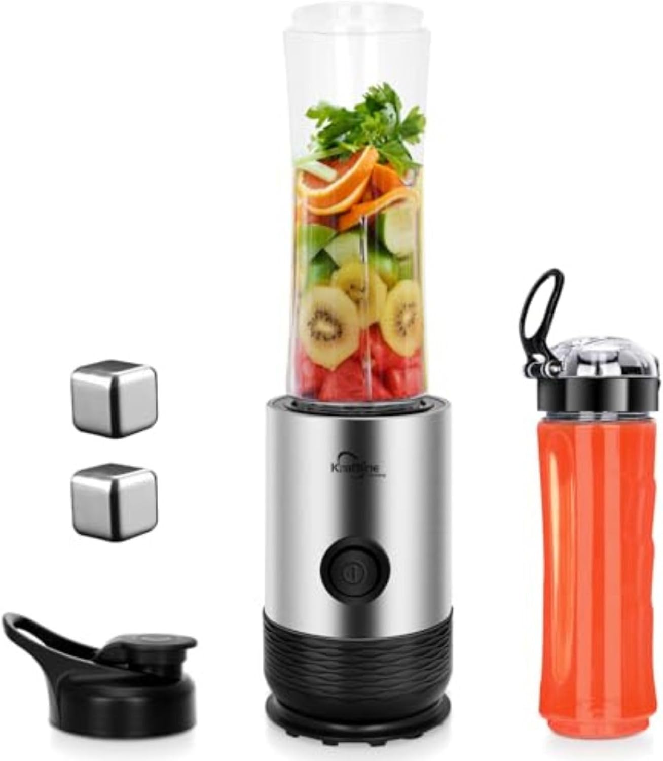 Kitchenproplus Blender Smoothie Maker, Mini Smoothie Maker, Portable Blender, 260 W Power, 2 x 600 ml Tritan Bottle, Leak-proof Lid, Non-Slip Feet, Smoothie and Shake Mixer, Silver