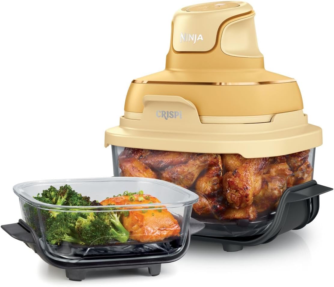 Ninja CRISPi Portable Hot Air Fryer, 3.8L & 1.4L, 4-in-1: Hot Air Frying, Roasting, Keeping Warm, Cracking, Compact, 6 Servings, 2 Glass Containers & Lids 1700W, Ginger Brown FN101EUGD