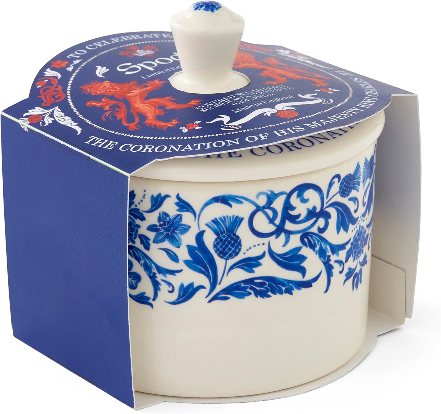 Portmeirion Home & Gifts Spode King Charles III Coronation Sugar Bowl with Lid 280ml Blue and White