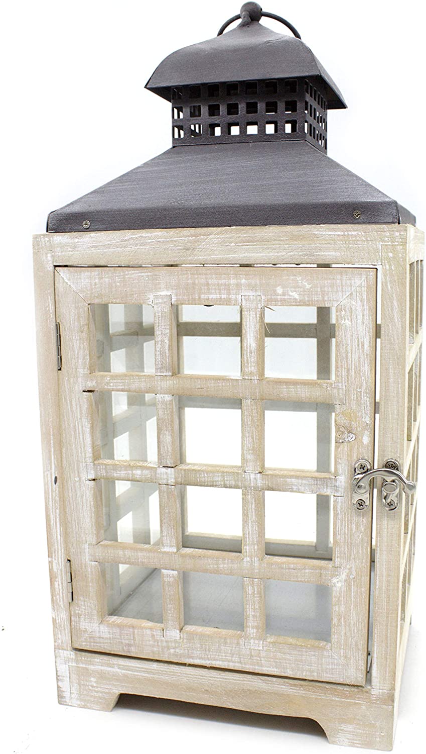 DARO DEKO Wooden Lantern with Real Glass Panes 20 cm x 20 cm x 42 cm