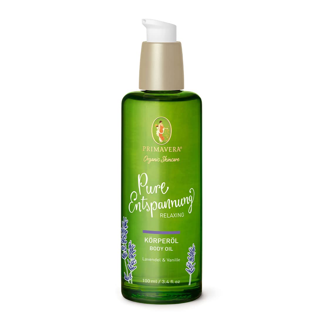 PRIMAVERA Pure Relaxation Body Oil 100 ml - Natural Cosmetics - Lavender, Vanilla Fragrance - Soothing, Nourishing, Strengthening - Vegan