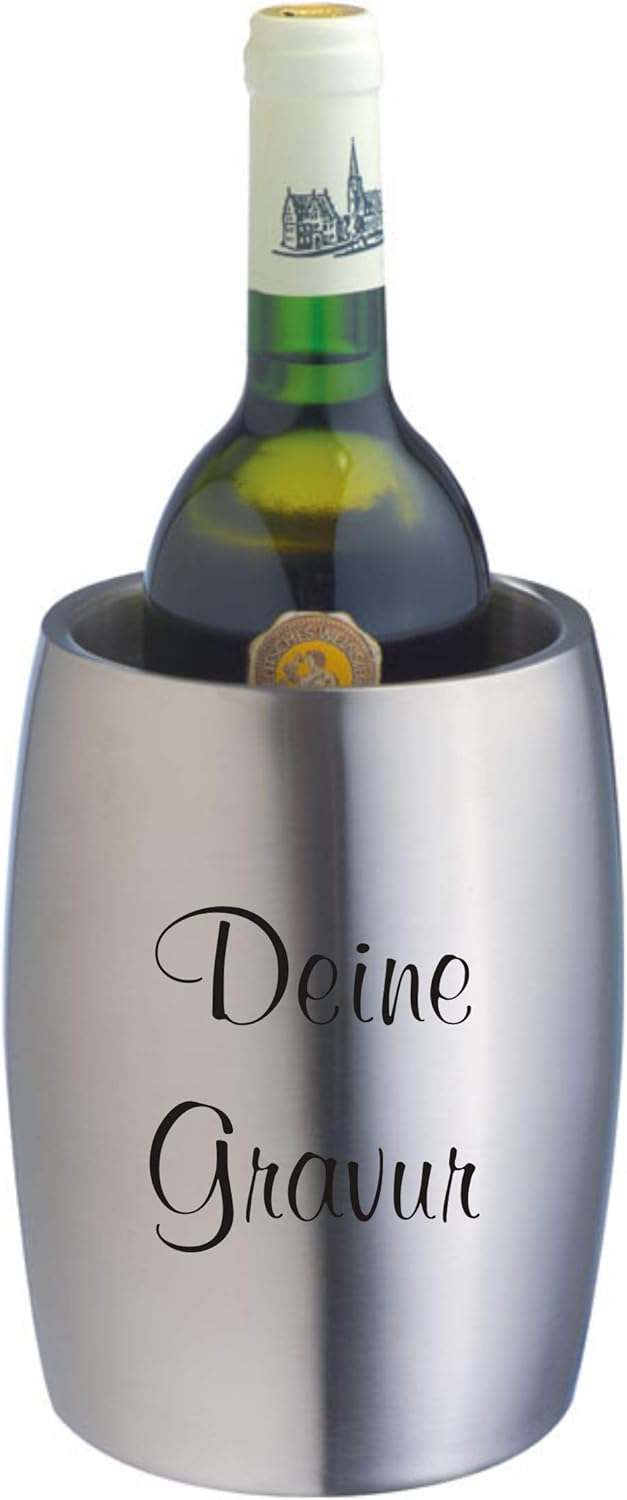 Schmalz® Stainless Steel Wine Cooler Bottle Cooler with Laser Engraving Silver Double-Walled Champagne Cooler Engraved for Birthday (with Engraving)