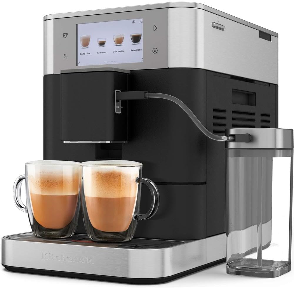 KitchenAid Fully Automatic Coffee Machine I KF8 I Hot Drinks from Espresso to Cappuccino I 40 Preset Drinks, Automatic Frothing and Heating of Milk I with Milk Container (Black)