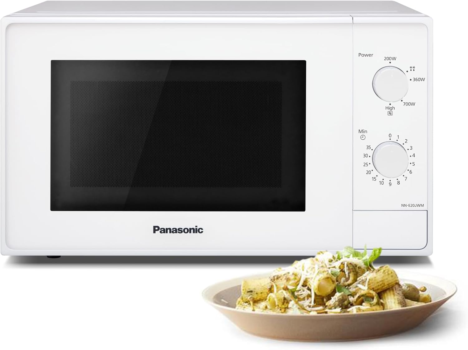 Panasonic NN-E20JWMEPG Microwave with Glass Turntable, 20 L, 800 W, Defrost Function, 5 Power Levels, Timer, White
