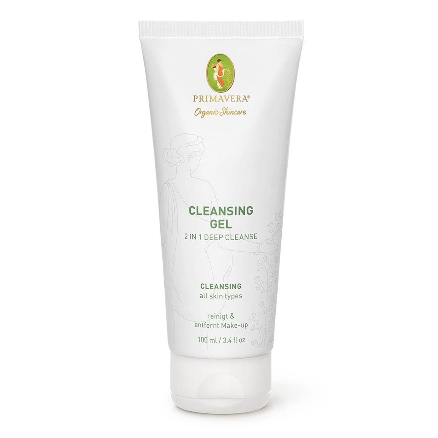 PRIMAVERA Cleansing Gel - 2-in-1 Deep Cleanse 100 ml - Natural Cosmetics - Cleansing Gel for Any Skin - Removes Makeup Effectively Absorbs Excess Talc - Vegan