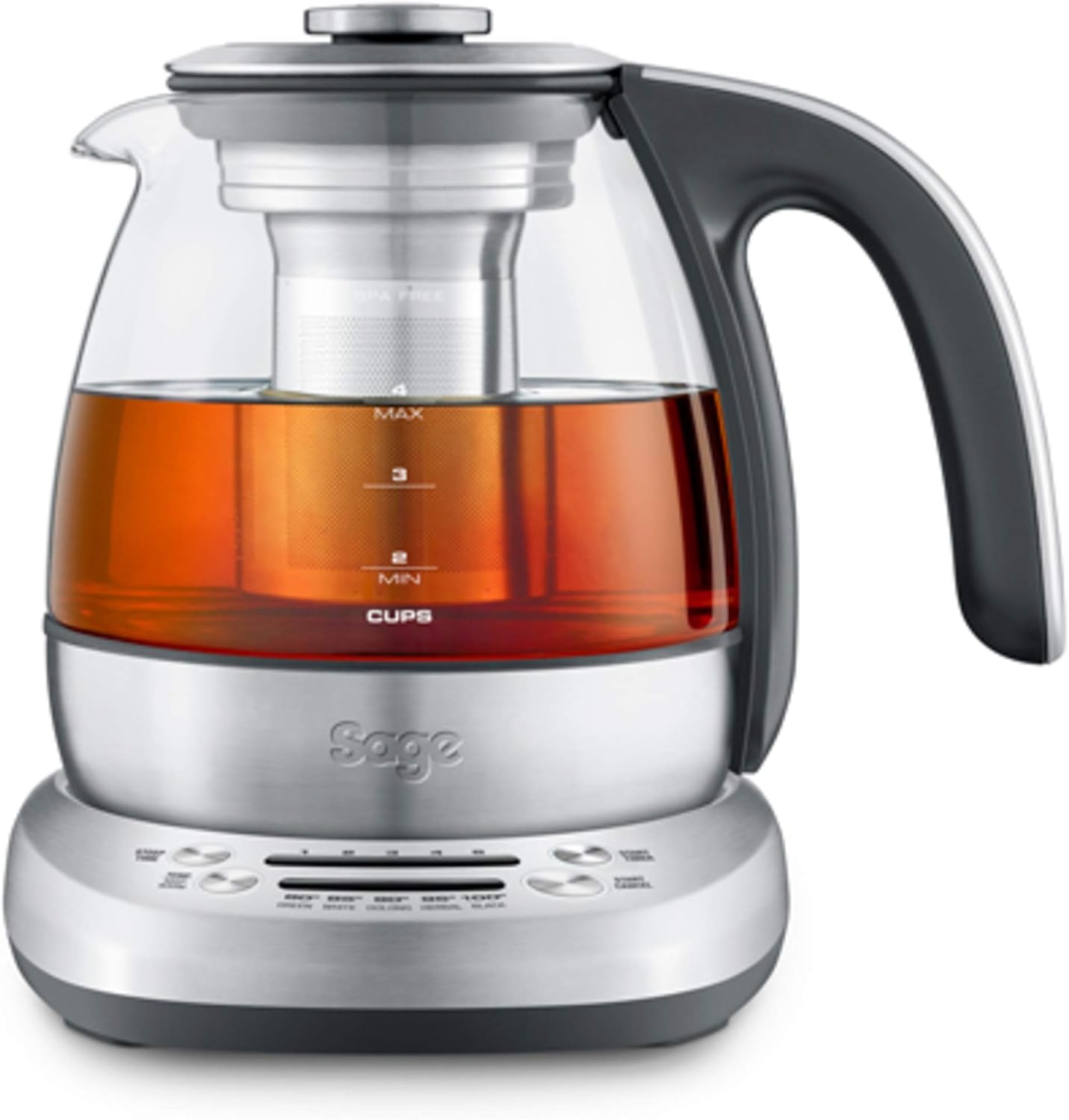Sage STM500CLR The Smart Compact Stainless Steel Teapot Kettle, 1200 W, 1 Liter, Transparent