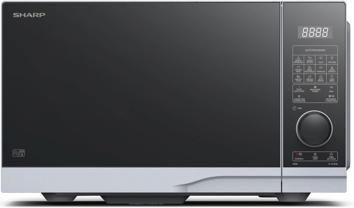 Sharp Microwave YC-PC254AE-S 25L, Silver, 900W Microwave, 1200W Grill, 2050W Hot Air, Semi-Digital Control, 14 Programs, Child Lock, Eco Mode, Preheating Function