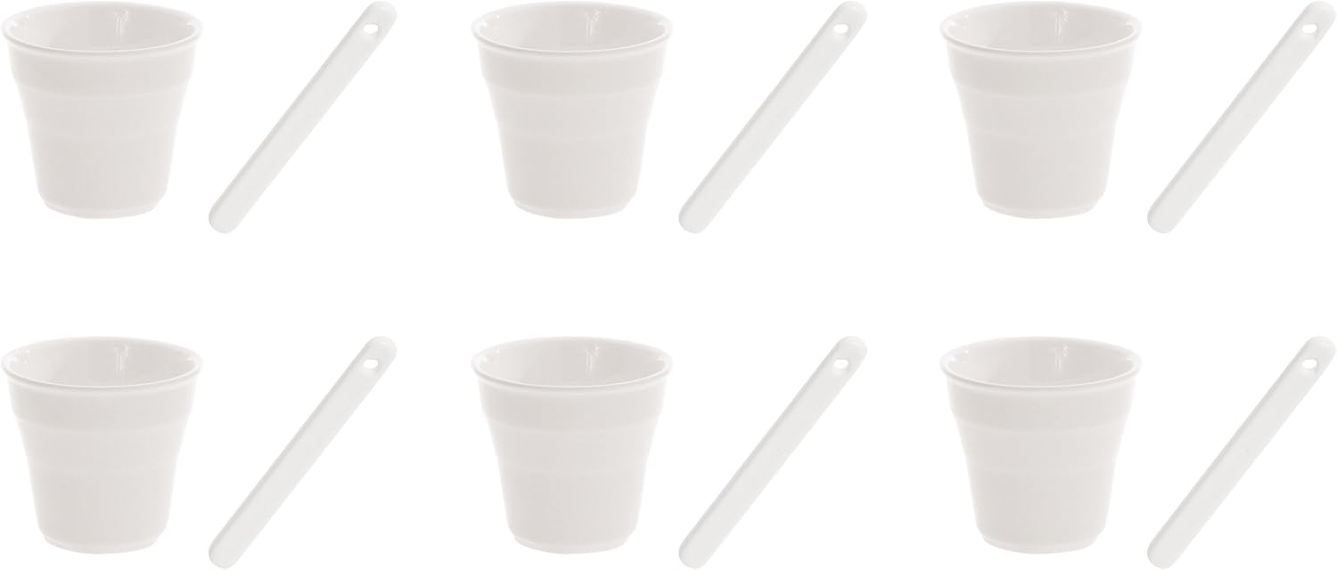 SELETTI Coffee Set 6 Cups + 6 STIRERS in Porcelain, White, 25.5 x 14.5 x 6.5 cm