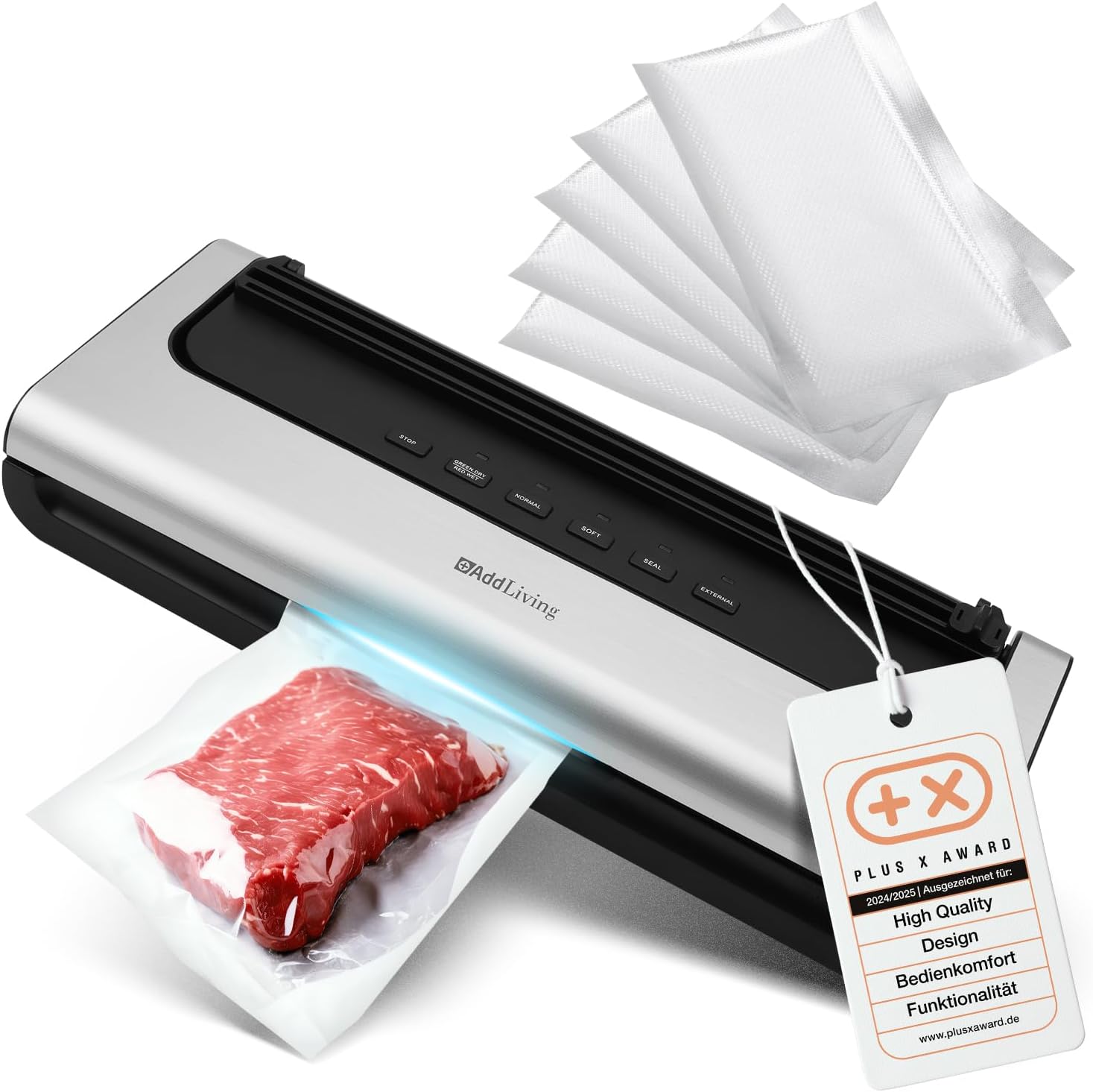 Vacuum Sealer | Vacuum Sealer for Food | Includes 5 vacuum bags (20 x 30 cm). Wet & Dry Function | Vacuum Sealer Machine | Film Welding Machine | Soft Function & Hose Connection