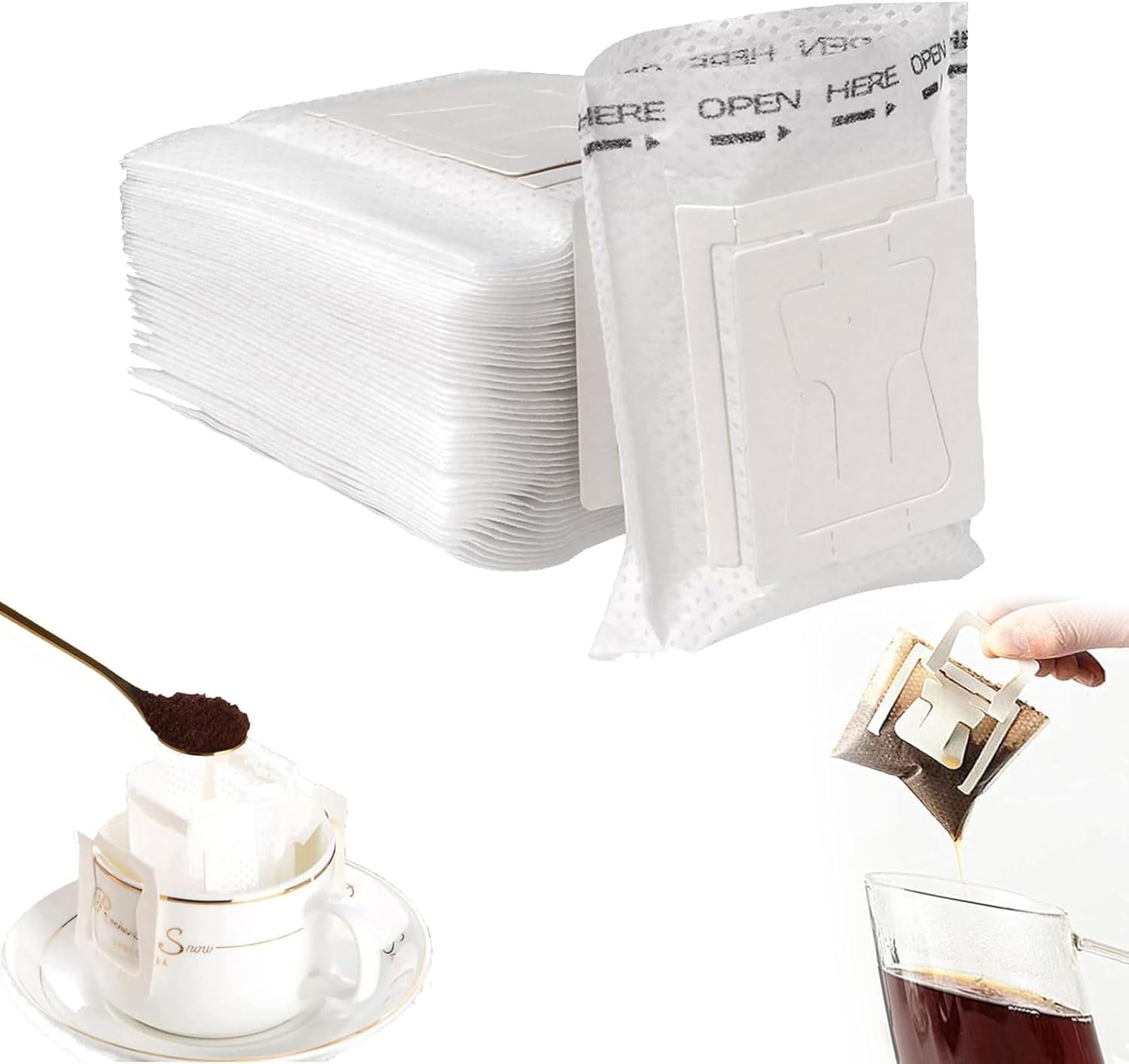 Pack of 50 Hanging Ear Drip Coffee Bags, Drip Coffee Bag, Disposable Drip Coffee Bag Bag, Coffee Filter Paper, Camping Coffee Filter, Foldable Coffee Tea Drip Filter Bags for Travel, Home, Office