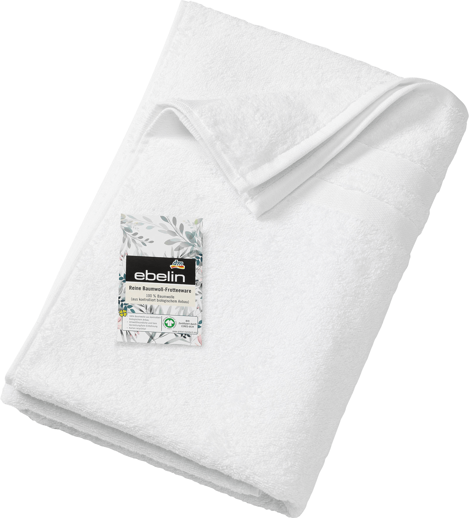 ebelin Bath Towel Made Of Terry White 100% Cotton Gots-Certified, 1 Pcs