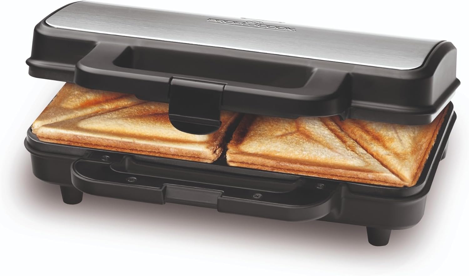 Proficook PC-ST 1092 sandwich toaster, extra large sandwich panels for American XXL toast slices, stainless steel insert, non-stick coating, 2 lights