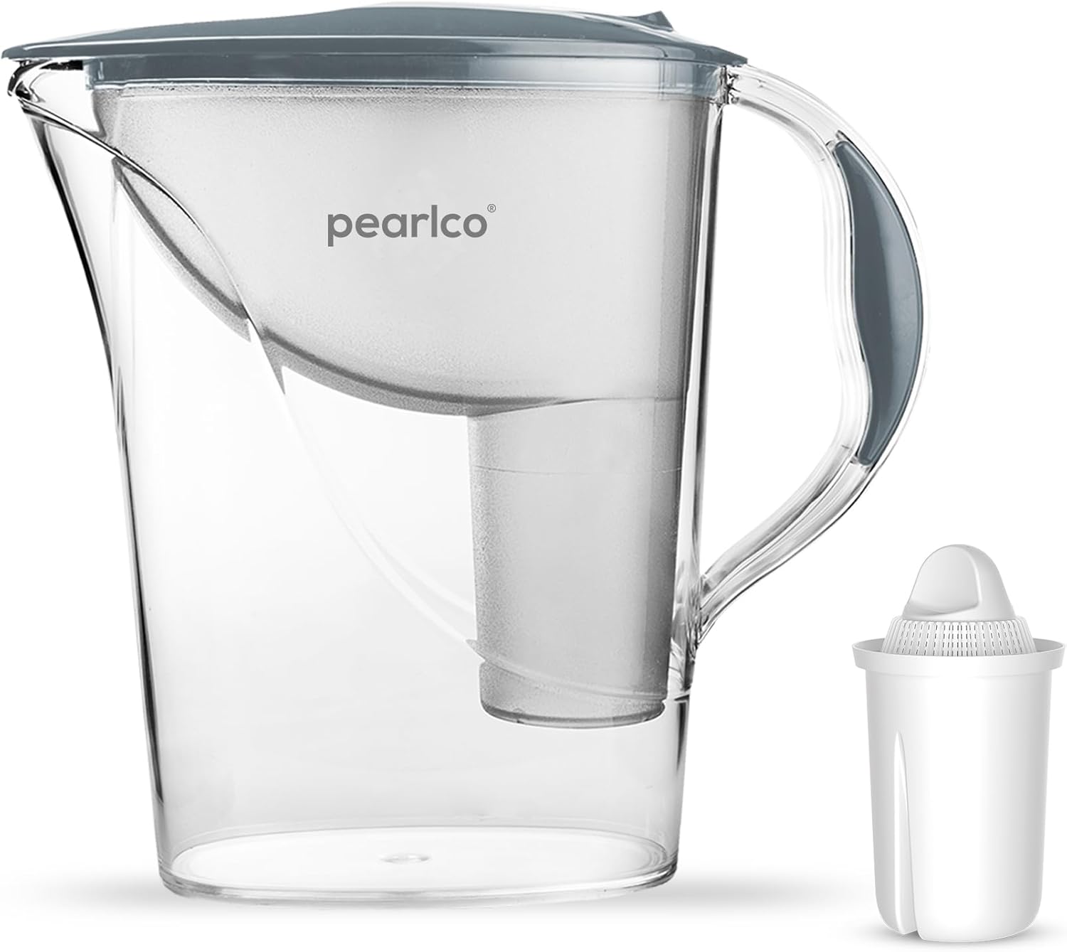 PearlCo Store Standard PearlCo Water Filter (Grey) with 1 Classic Filter Cartridges - Reduction of Limescale, Chlorine, Lead & Copper - Compatible with Brita Classic - Made in EU