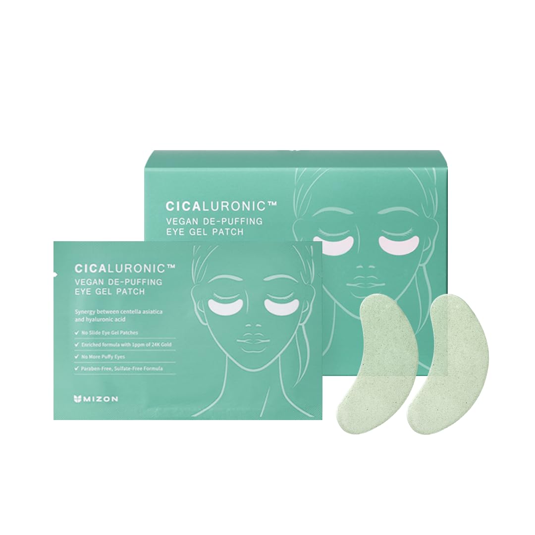 [Mizon] Cicaluronic Vegan de -Puffing Eye Gel Patches (X42) Vegan Korean Skin Care - Ventilates and Brightens - Anti -Aging/Anti -Wrinkle - Reduces Dark Circles