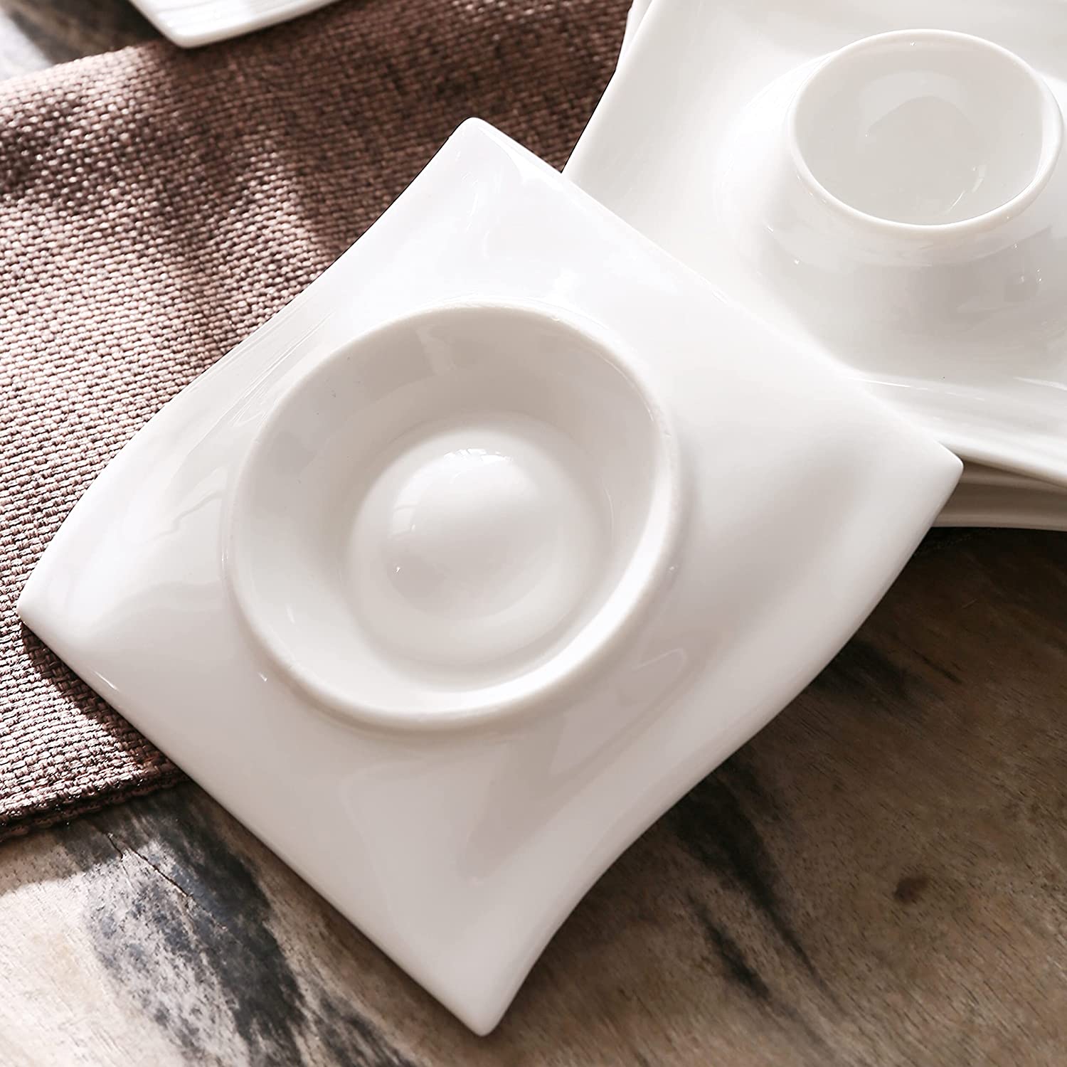 MALACASA, Flora Series 12-Piece Cream White Porcelain Egg Stand Set 4.5 Inches / 11.5 x 11.5 x 2 cm Egg Cup Egg Holder