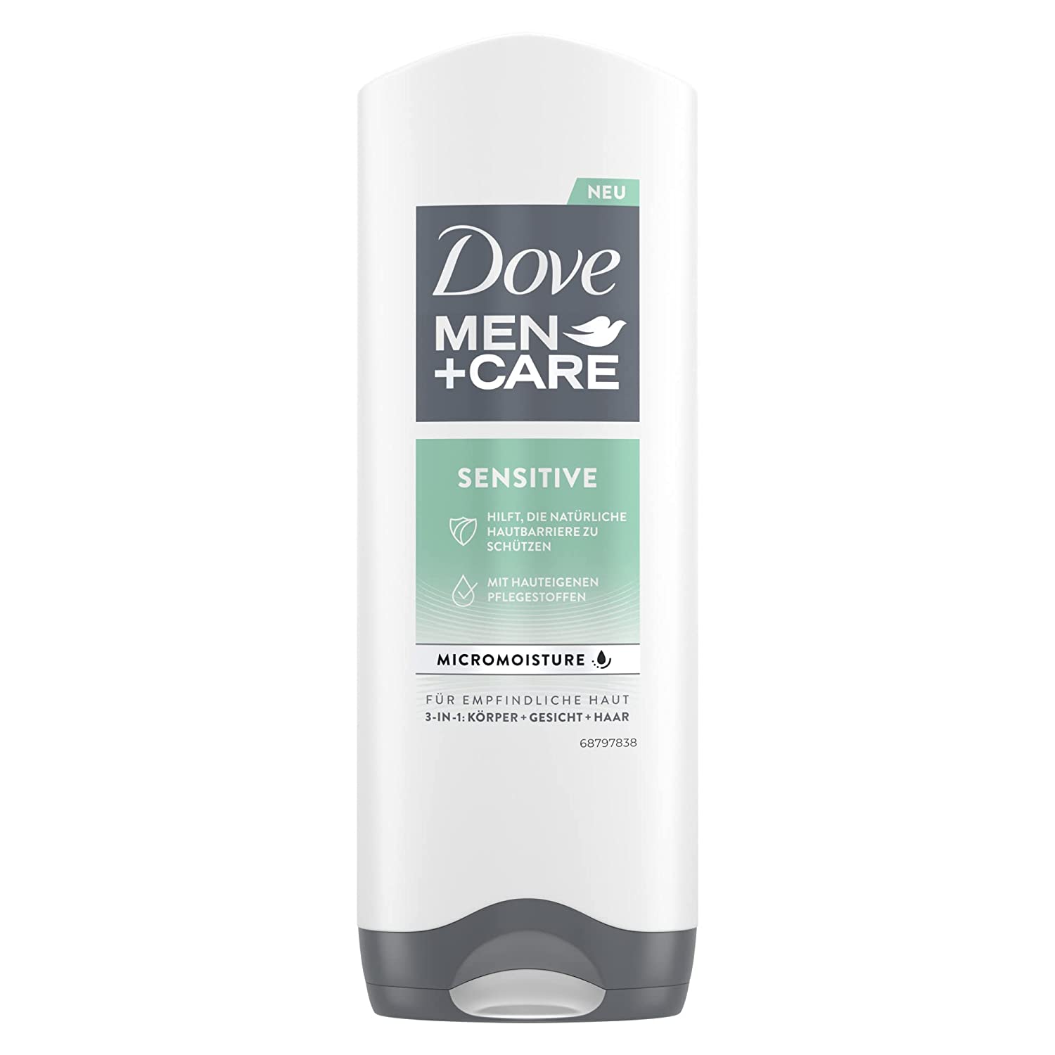 Dove Men+Care 3-in-1 Shower Gel Sensitive Shower Bath for Body, Face and Hair Dermatologically Tested 250 ml Pack of 1, ‎white