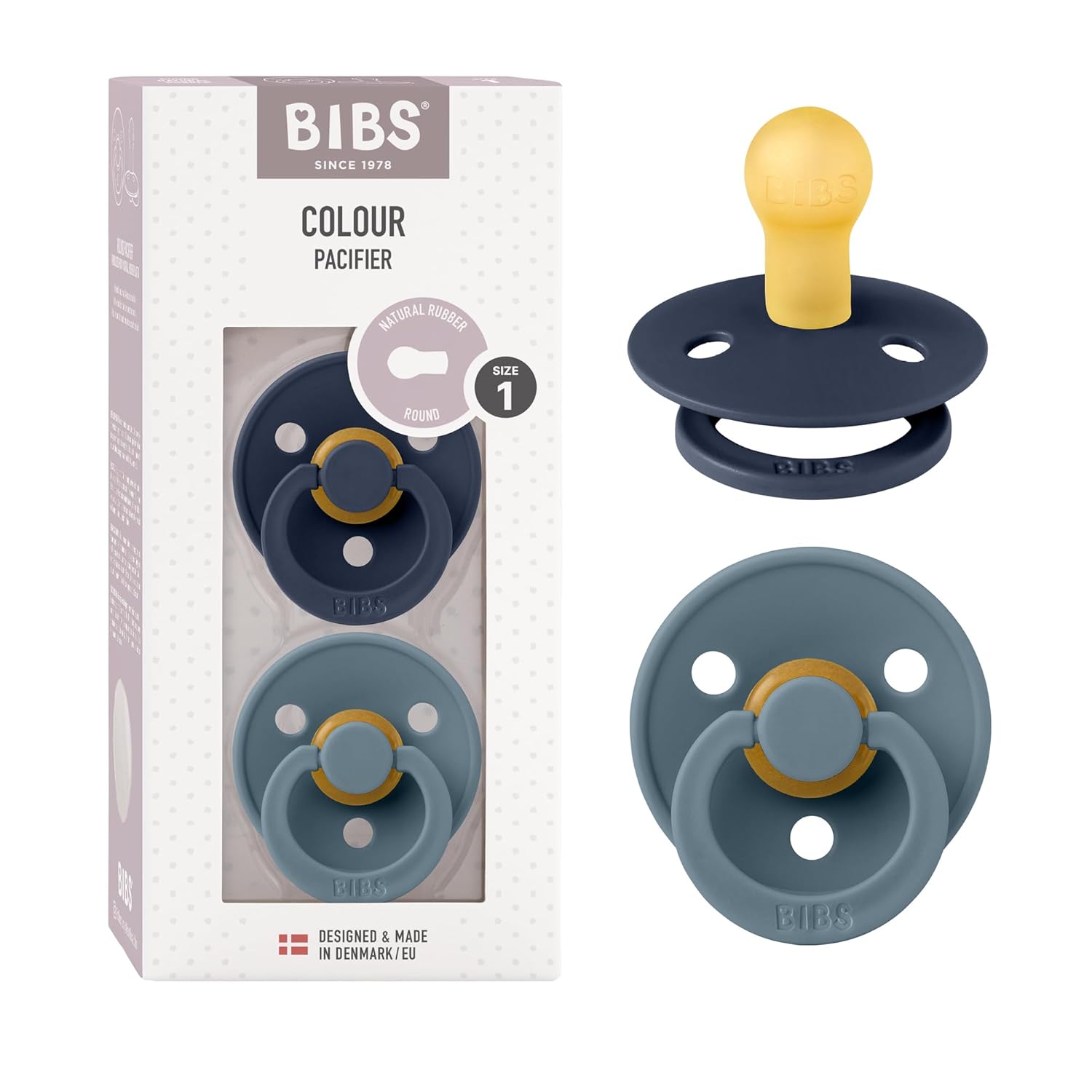 Bibs Dummies, 2-Pack of Colorful Dummies, Natural Rubber Danish Dummies in a Cherry Shape