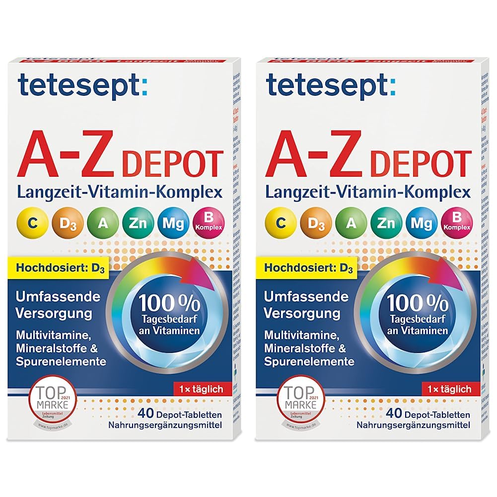 tetesept Teteseept vitamin A -Z Depot Tablets - Dietary Supplement for a Comprehensive Supply of Vitamins, Minerals and Trace Elements - 1 x 40 Depot Tablets (Pack of 2)