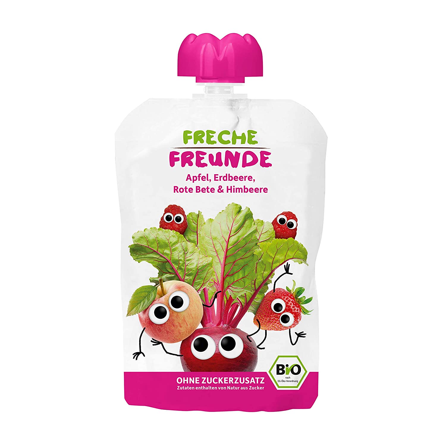 FRECHE FREUNDE Bio Quetschie Apfel, Rote Bete, Erdbeere & Himbeere, Fruchtmus im Quetschbeutel für Babys ab 1. Jahr, glutenfrei und vegan, 6er Pack (6 x 100 g)