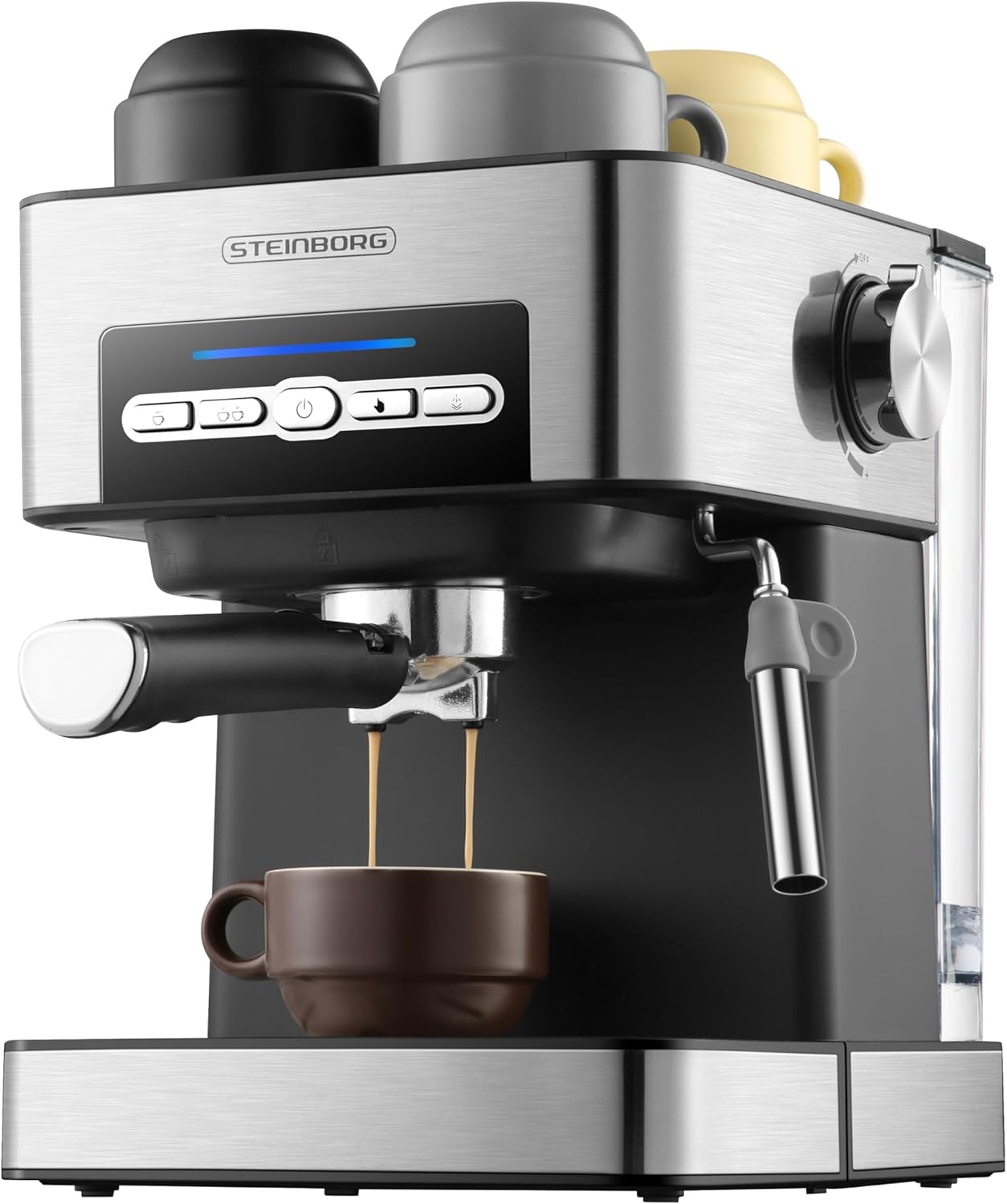 Steinborg Espresso Machine, Portafilter Machine, Cappuccino Machine, Stainless Steel, Professional Coffee Machine, Espresso Machine, 1.6 Liter Water Tank, 15 Bar Espresso Machine