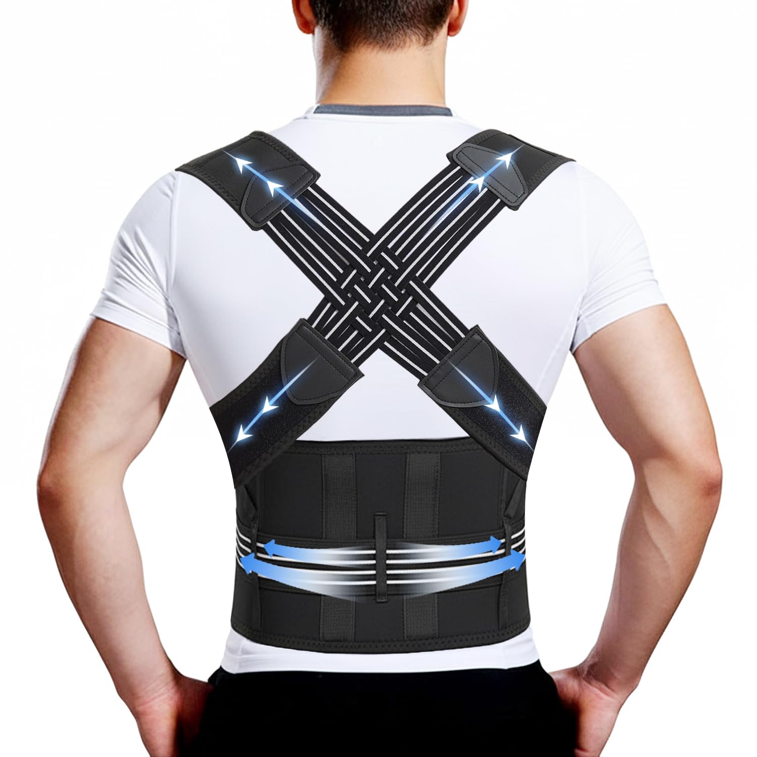 BraceTop Back Straightener Posture Corrector Back for Men and Women, Adjustable Posture Trainer, Back Support Belt, Lightweight Breathable Shoulder Strap
