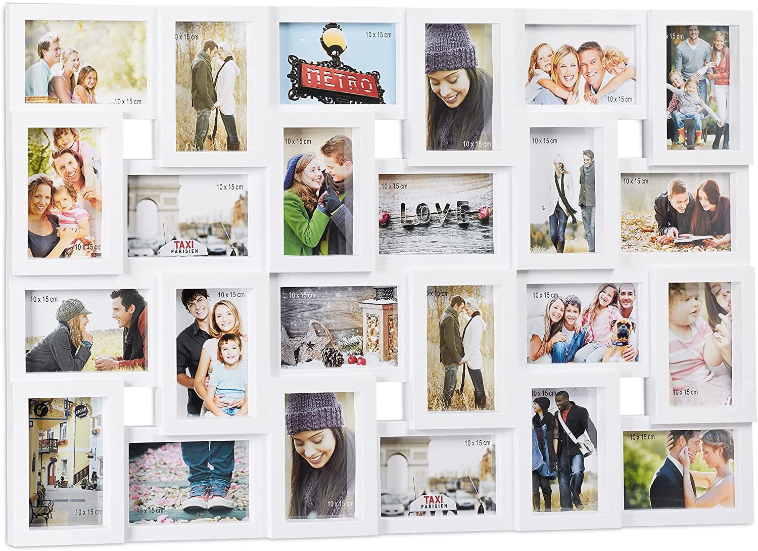 Relaxdays Collage Picture Frame 24 Photos, 9 x 13 cm, Portrait or Landscape, Plastic, H 57 x W 86 cm, Various Colours
